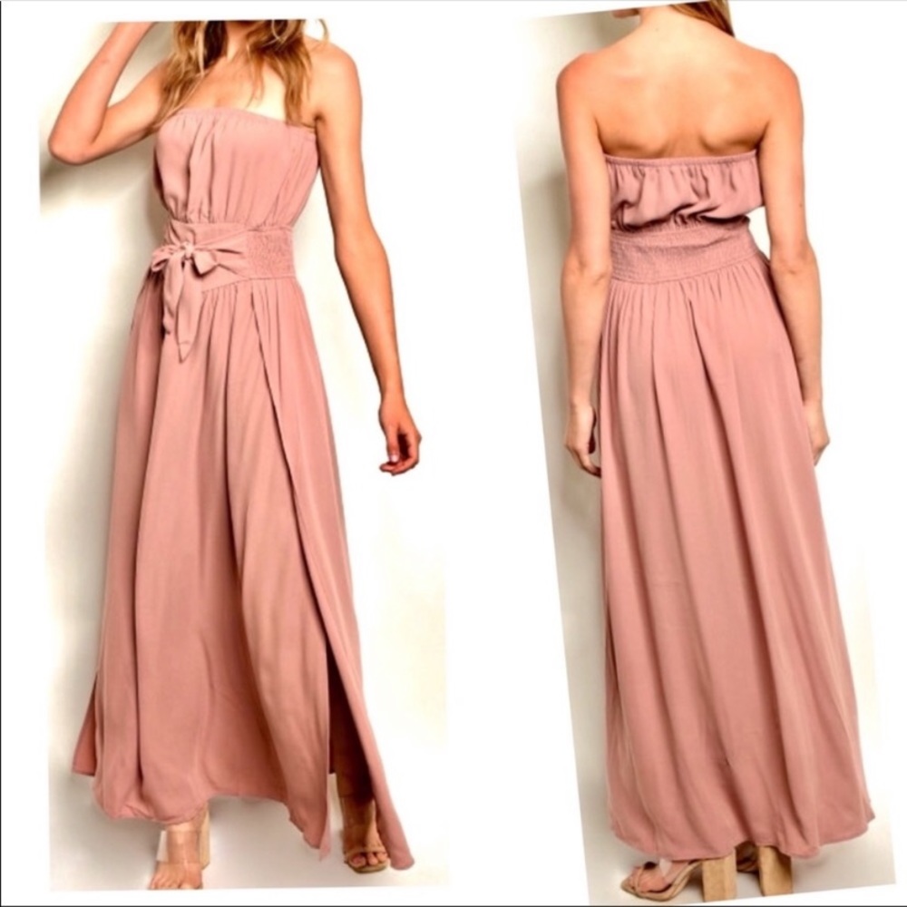 MAXI DRESS IN BLUSH PINK TIE FRONT-SLIP-NEW-TUNIC TANK